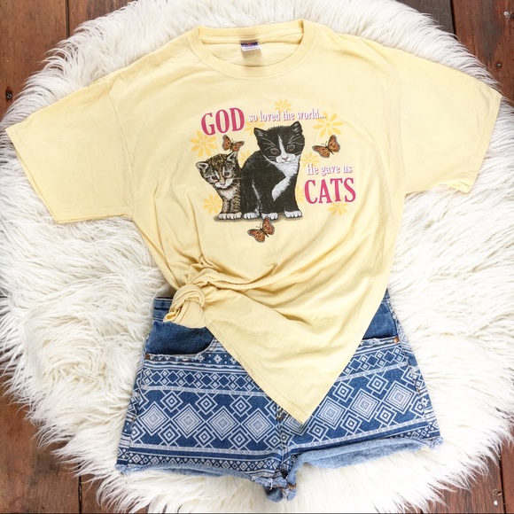 Vintage Tops - Wild Vintage God Gave Us Cats Tee L
